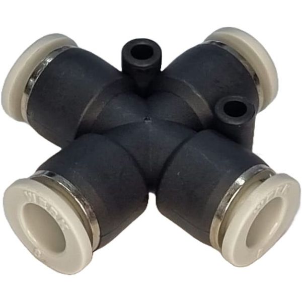 cruzeta igual, cruzeta com conexão instantânea, cruzeta de engate rápido, conector cruzeta, união cruzeta para ar comprimido, cruzeta pneumática, cruzeta para tubos de poliuretano, emenda cruzeta para mangueiras pneumáticas