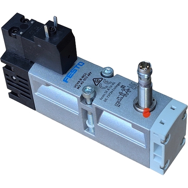5/2 vias, monoestável, montagem manifold, conexão elétrica com conector central DIN, ISO 15407-1