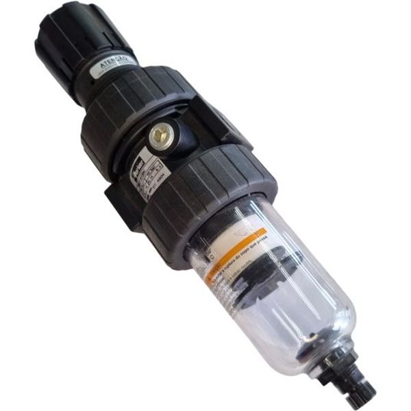 Série 06E, elemento 40 microns, conexão rosca 1/2npt, conexão do man&ocirc;metro 1/4npt, dreno manual, pressão de operação 0...10bar, copo policarbonato, vedações NBR
