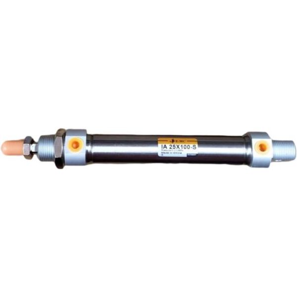 diâmetro 25mm, curso 100mm, conexão rosca G1/8, êmbolo magnético, dupla ação, amortecimento elástico fluido ar limpo