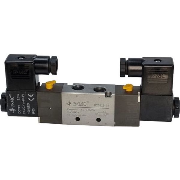 Série RV, 5/2 vias, conexão 1/4, acionamento solenóide, 24VDC, controle duplo, pressão máxima 1.2MPa
