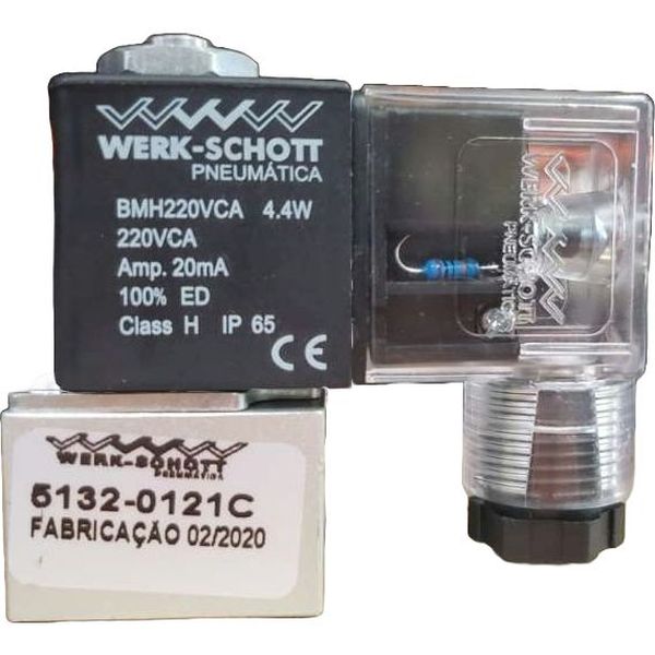 mini válvula 3 vias, rosca fêmea 1/8, comando elétrico, 220VAC 4,4W, meio ar comprimido 