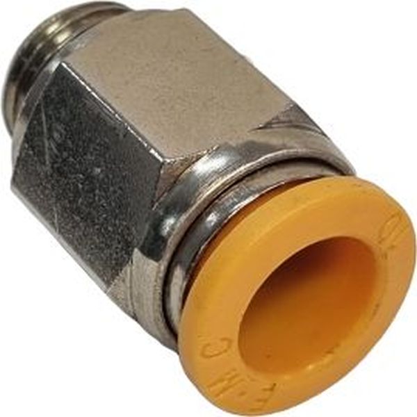conexão rosca 1/4, diâmetro do tubo 10mm, meio de operação ar comprimido, anel de desengate laranja, corpo metálico