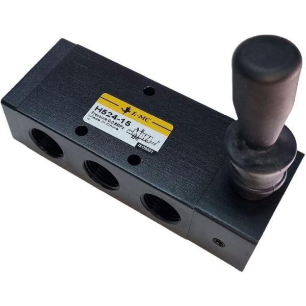 5/2 vias, conexão 1/2, acionamento manual, lubrificação não é necessária, pressão de trabalho  0~0.8MPa, temperatura de trabalho -5...60oC, vedações NBR 