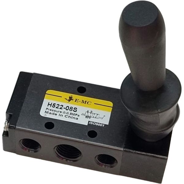 5/2 vias, conexão 1/4, acionamento manual, retorno mola, lubrificação não é necessária, pressão de trabalho  0~0.8MPa, temperatura de trabalho -5...60oC, vedações NBR 