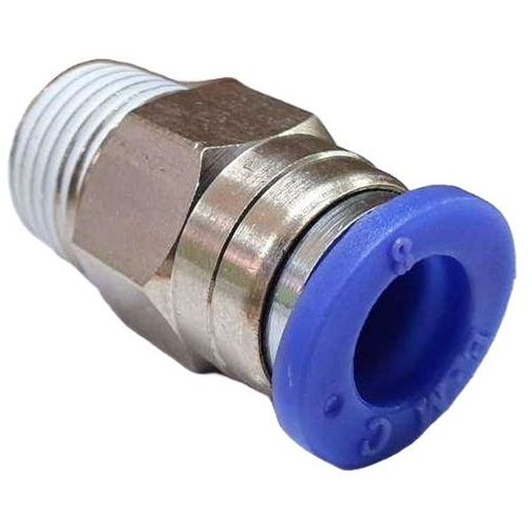 rosca 1/4, para tubo com diâmetro 8mm, anel de desengate azul, rosca revestida de Teflon, meio de operação ar comprimido