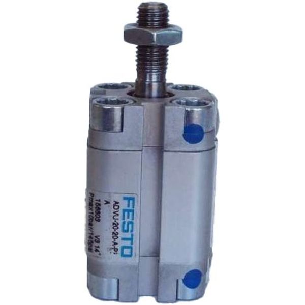 cilindro compacto, diâmetro 20mm, curso 20mm, rosca externa, anéis/placas de amortecimento elástico nas posições finais de curso, detecção de posição