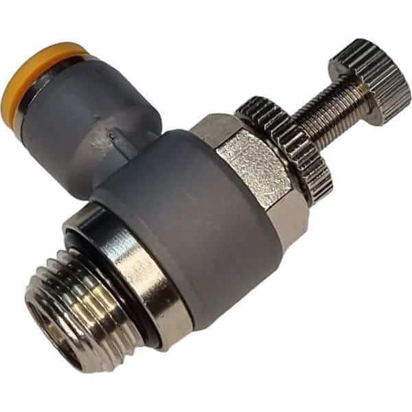 rosca 1/4bsp, diâmetro do tubo 6mm, anel de desengate laranja, corpo cinza