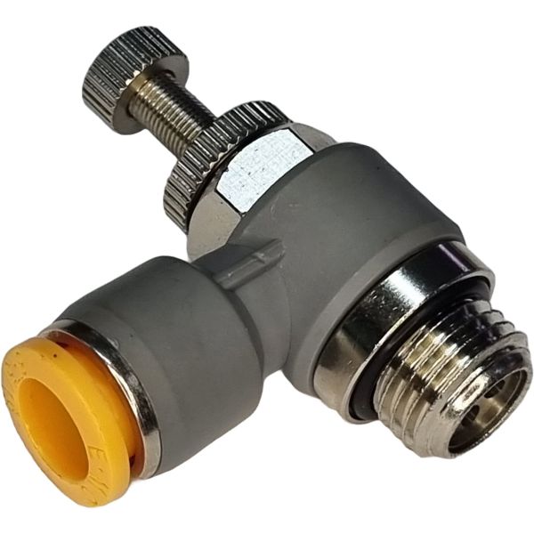 rosca 1/4bsp, diâmetro do tubo 8mm, anel de desengate laranja, corpo cinza