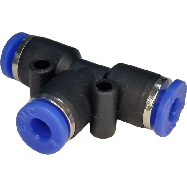 1 conexão diâmetro 4mm, 1 conexão diâmetro 4mm, pressão de 10bar, temperatura de 0°C a +60°C, anel de desengate azul, meio de operação ar comprimido
