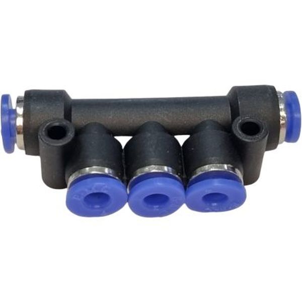 1 entrada para tubos de 4mm, 4 saídas para tubos de 4mm