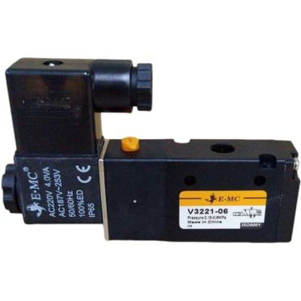 5/2 vias, conexão 1/8, acionamento solenóide, 220VAC, controle simples, pressão máxima 1.2MPa